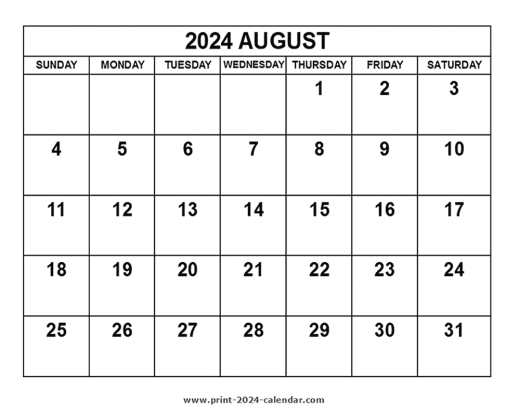 2024 August Calendar