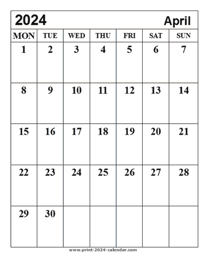 Print April 2024 Calendar
