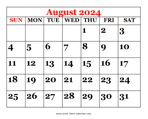 Printable 2024 August Calendar