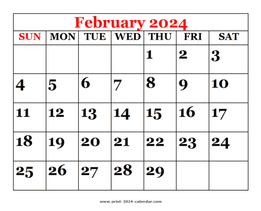 Printable 2024 February Calendar