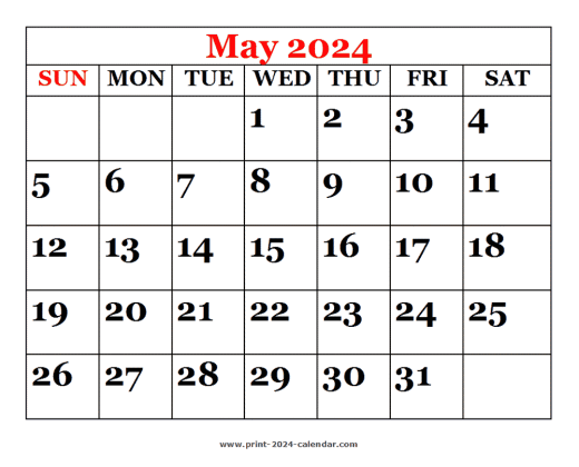 Printable 2024 May Calendar