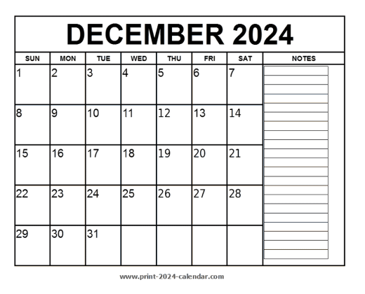 Printable December 2024 Calendar