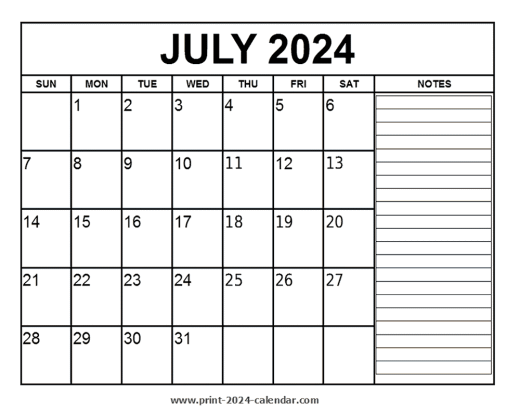 Printable July 2024 Calendar