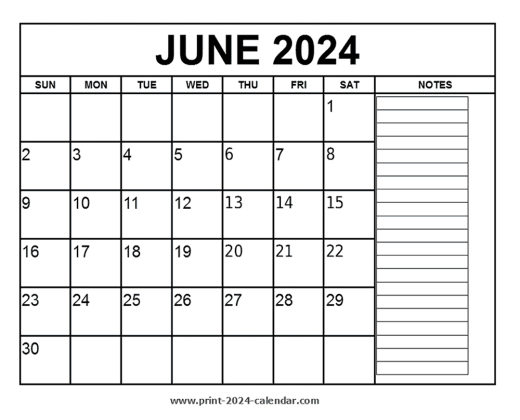 Printable June 2024 Calendar