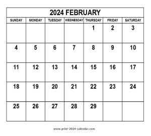 February 2024 Calendar - print 2024 calendar.