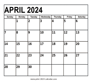 April 2024 Calendar - print 2024 calendar.