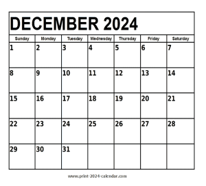 december 2024 printable calendar