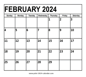 February 2024 Calendar - print 2024 calendar.