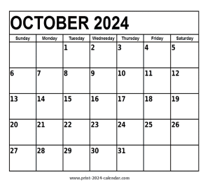 october 2024 printable calendar