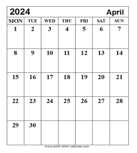 Print April 2024 calendar