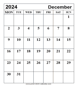 December 2024 Calendar - print 2024 calendar.