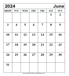 Print June 2024 calendar