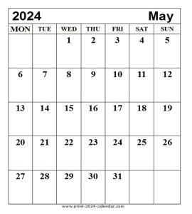 Print May 2024 calendar