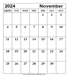 Print November 2024 calendar