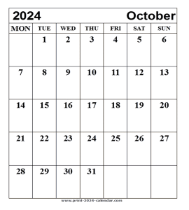 Print October 2024 calendar