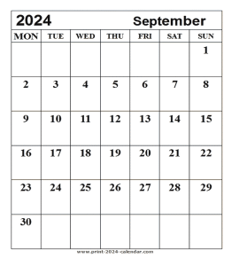 Print September 2024 calendar