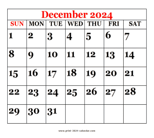 December 2024 Calendar - Print 2024 Calendar.