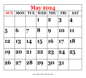 printable 2024 May calendar