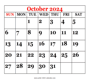 printable 2024 October calendar