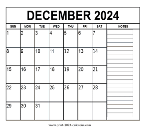 December 2024 Calendar - print 2024 calendar.