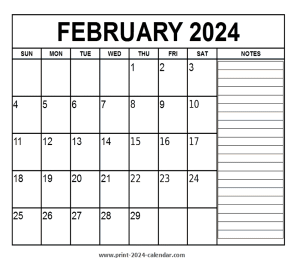 February 2024 Calendar - print 2024 calendar.