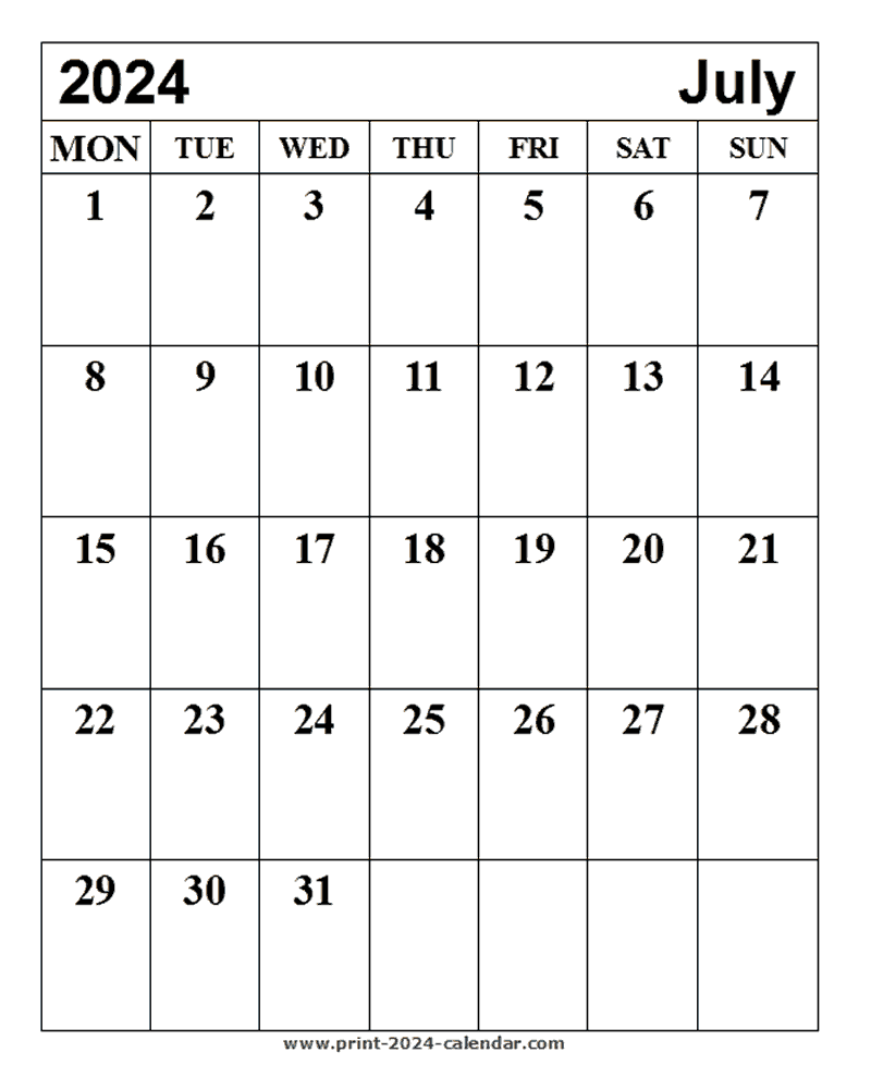 Print July 2024 Calendar