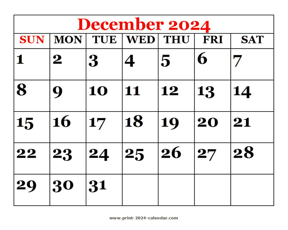 Printable 2024 December Calendar