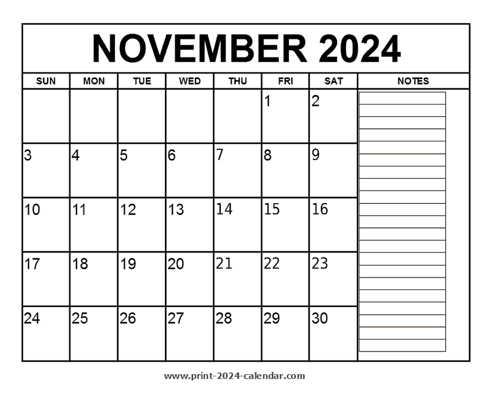 Printable November 2024 Calendar